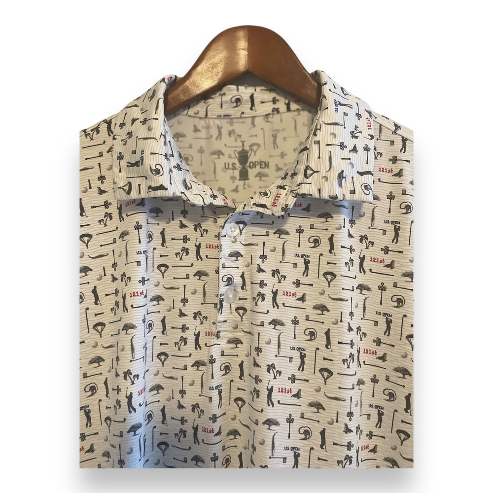 US Open 121st Torrey Pines Golf Polo Shirt Mens Large White Novelty Print